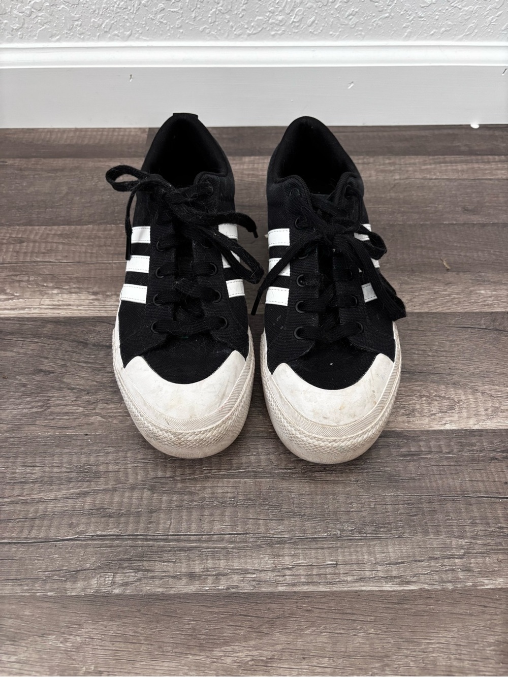adidas Black and White Three-Stripe Women's Platform Sneakers